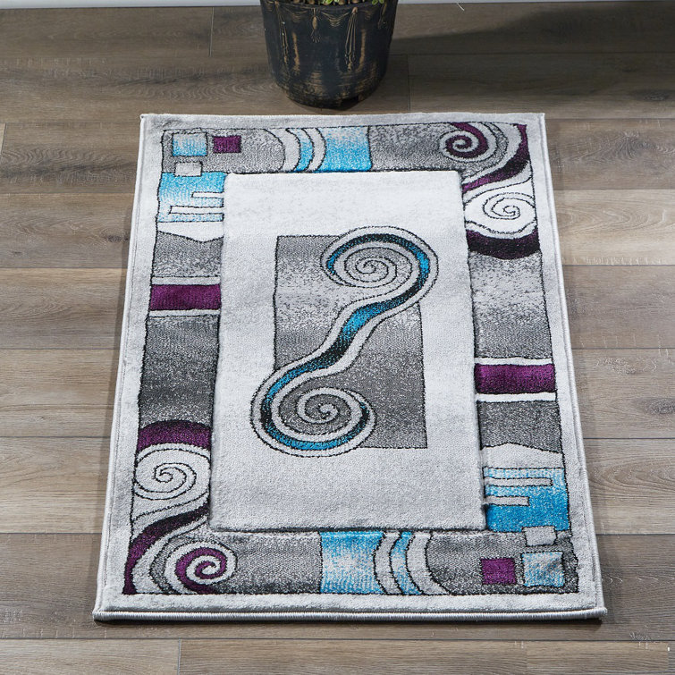 Wrought Studio Adonia Abstract Gray/Blue/Black Area Rug Wayfair